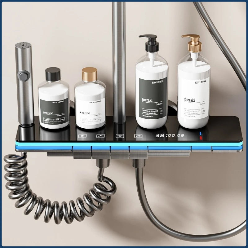 Grey four-mode digital bath shower system by 𝕄𝕔 𝕋𝕙𝕖 𝔹𝕝𝕒𝕔𝕜 𝔻𝕚𝕒𝕞𝕠𝕟