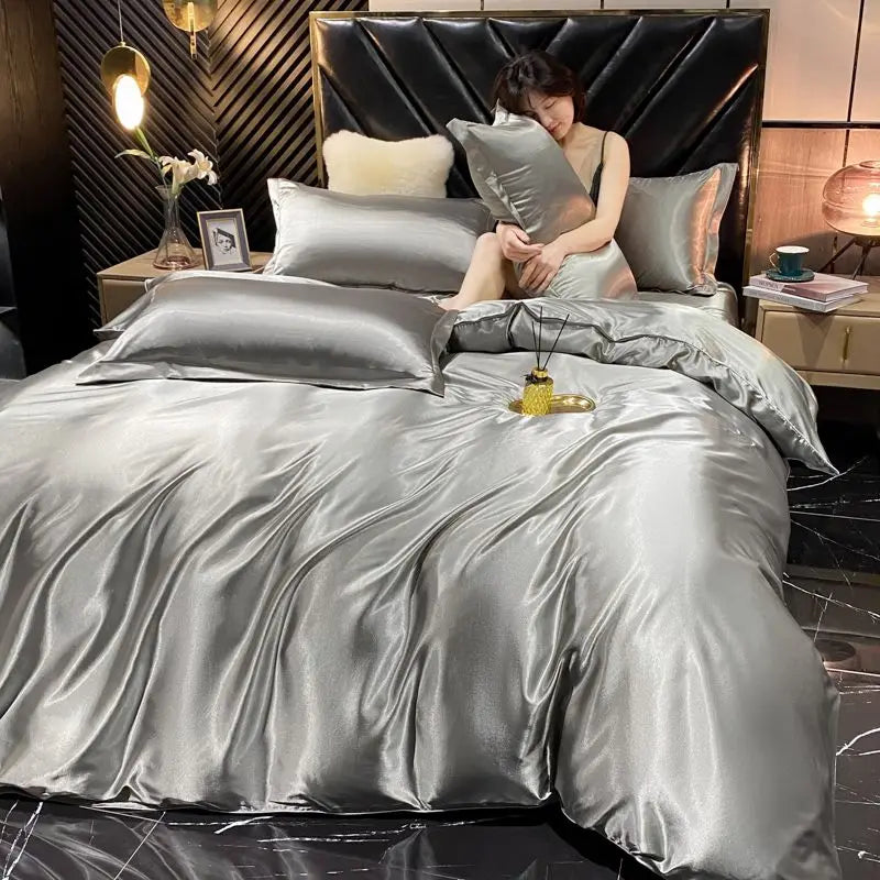 Luxury king single rayon silk bedding set with duvet cover, bed sheet, and satin pillowcases from 𝕄𝕔 𝕋𝕙𝕖 𝔹𝕝𝕒𝕔𝕜 𝔻𝕚�