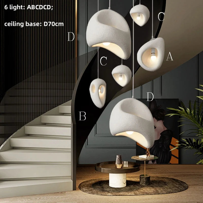 Nordic Villa Stairs pendant light by MC THE BLACK DIAMOND featuring Wabi Sabi E27 LED design, hanging with warm ambient glow.
