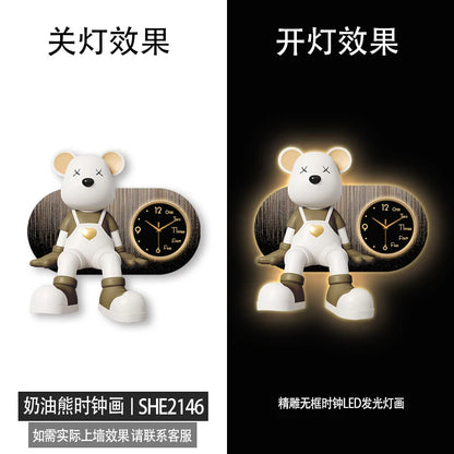 Creative Living Room Decoration Wall Clock Modern Design Cartoon Bear LED Clock Wall Painting Children Room Clock Luminous Mute - 𝕄𝕮 𝕋𝕙𝕖 𝔹𝕝𝕒𝕔𝕜 𝔻𝕚𝕒𝕞𝕠𝕟𝕕