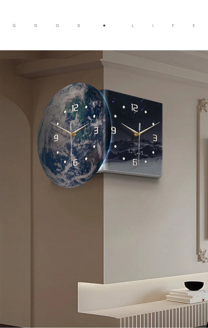 Earth Double Sided Corner Clock LED Wall Clock Modern Design Living Room Decoration Advanced Sense Wall Watch Home Wall Decor - 𝕄𝕮 𝕋𝕙𝕖 𝔹𝕝𝕒𝕔𝕜 𝔻𝕚𝕒𝕞𝕠𝕟𝕕