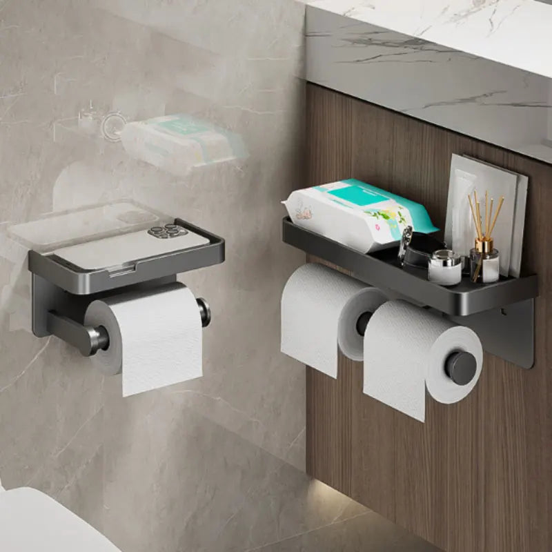 Aluminum Alloy Paper Holder Wall-Mounted Toilet Roll Paper Holder No Drilling Bathroom Kitchen Paper Holder - https://mohammadcollection.com