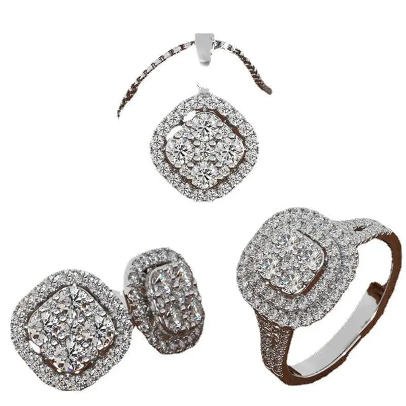 European and American style jewelry set with eight hearts and arrows, including engagement ring, earrings, and necklace by 𝕄𝕔 𝕋𝕙𝕖 𝔹𝕝𝕒𝕔𝕜 𝔻�