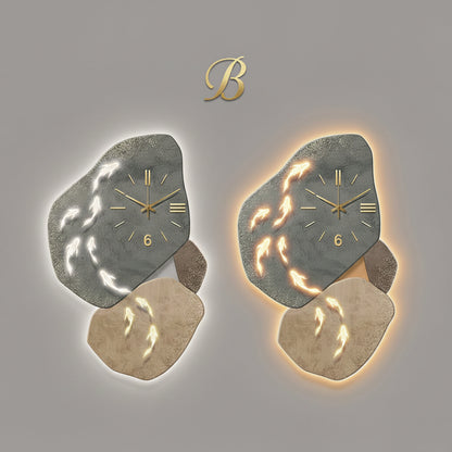 Modern Nine Fish Map wall clock by MC THE BLACK DIAMOND with luminous accents, ideal for corridor or entrance wall decoration.