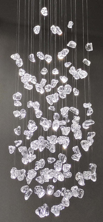 Black Art Luxury Stone Crystal Chandelier For Staircase Hallway Lobby Modern Cristal LED Hanging Lamp Home Indoor Light Fixtures