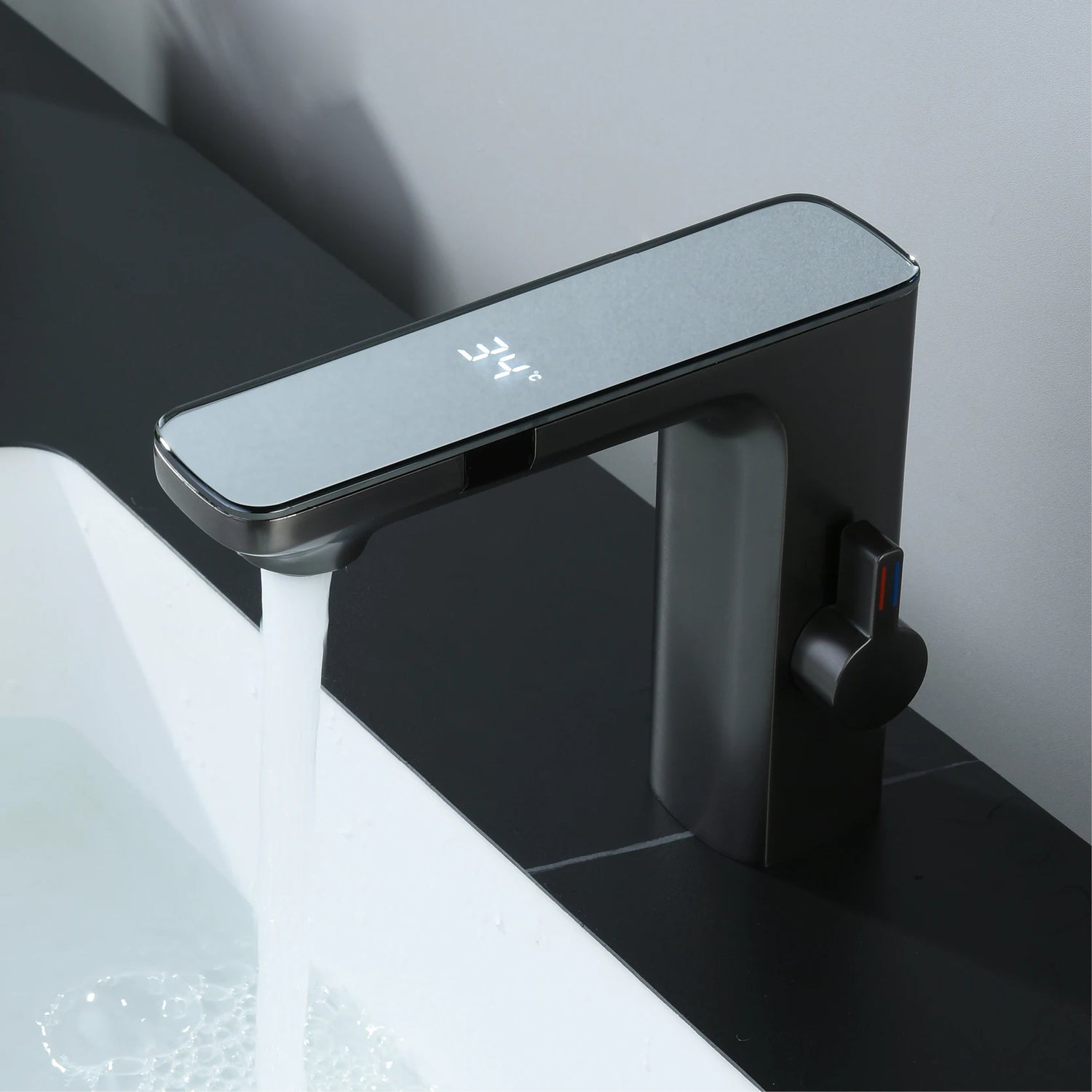 White intelligent brass bathroom faucet induction design LED light temperature display 1 hole single handle cold &amp; hot basin Tap - https://mohammadcollection.com