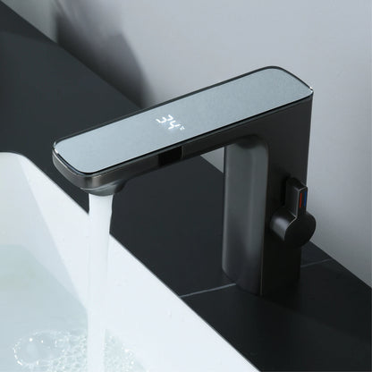 White intelligent brass bathroom faucet induction design LED light temperature display 1 hole single handle cold &amp; hot basin Tap - https://mohammadcollection.com