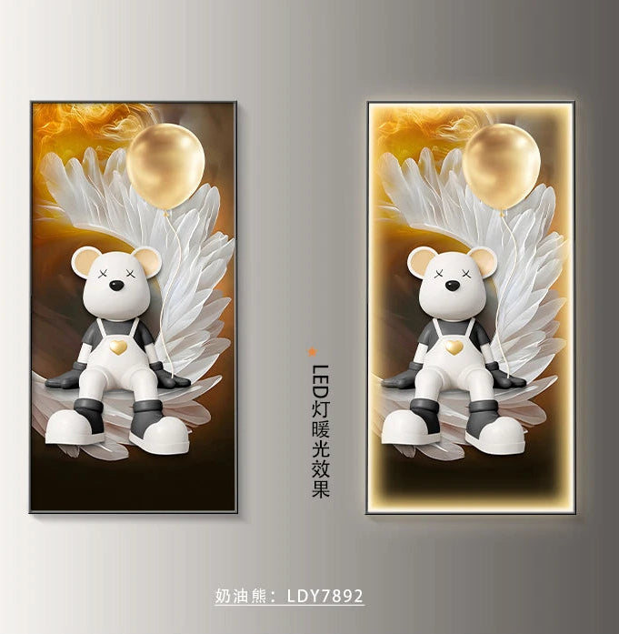 Trendy cartoon bear wall decor poster by MC THE BLACK DIAMOND, luminous LED painting for living room or corridor decoration.