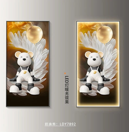 Trendy cartoon bear wall decor poster by MC THE BLACK DIAMOND, luminous LED painting for living room or corridor decoration.