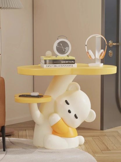 Cartoon Bear Statue Sofa Side Table Living Room Coffee Table Kawaii Room Decor Furniture Children&