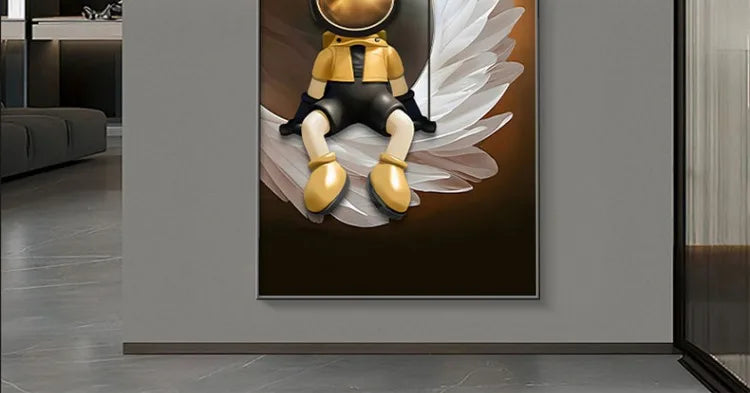 Modern art astronaut wall decor with LED lamp, featuring luminous cartoon design, suitable for living room or corridor decoration.