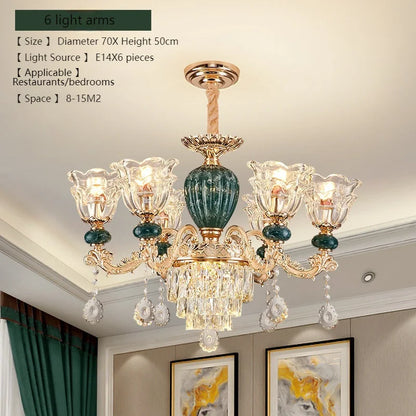 LED Crystal Ceramic Retro Ceiling Chandelier European Style Lamp Living Room Bedroom Villa Duplex Plant Fun Luxury Chandelier - https://mohammadcollection.com