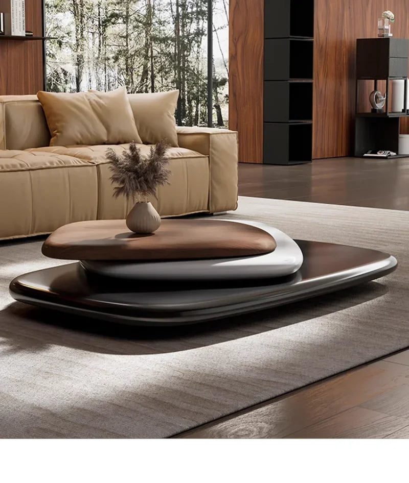 MC THE BLACK DIAMOND rotating coffee table with minimalist Italian design, floating style for large apartments, high-quality craftsmanship.