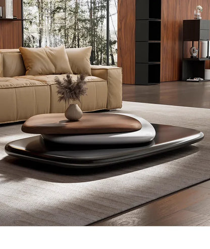 MC THE BLACK DIAMOND rotating coffee table with minimalist Italian design, floating style for large apartments, high-quality craftsmanship.