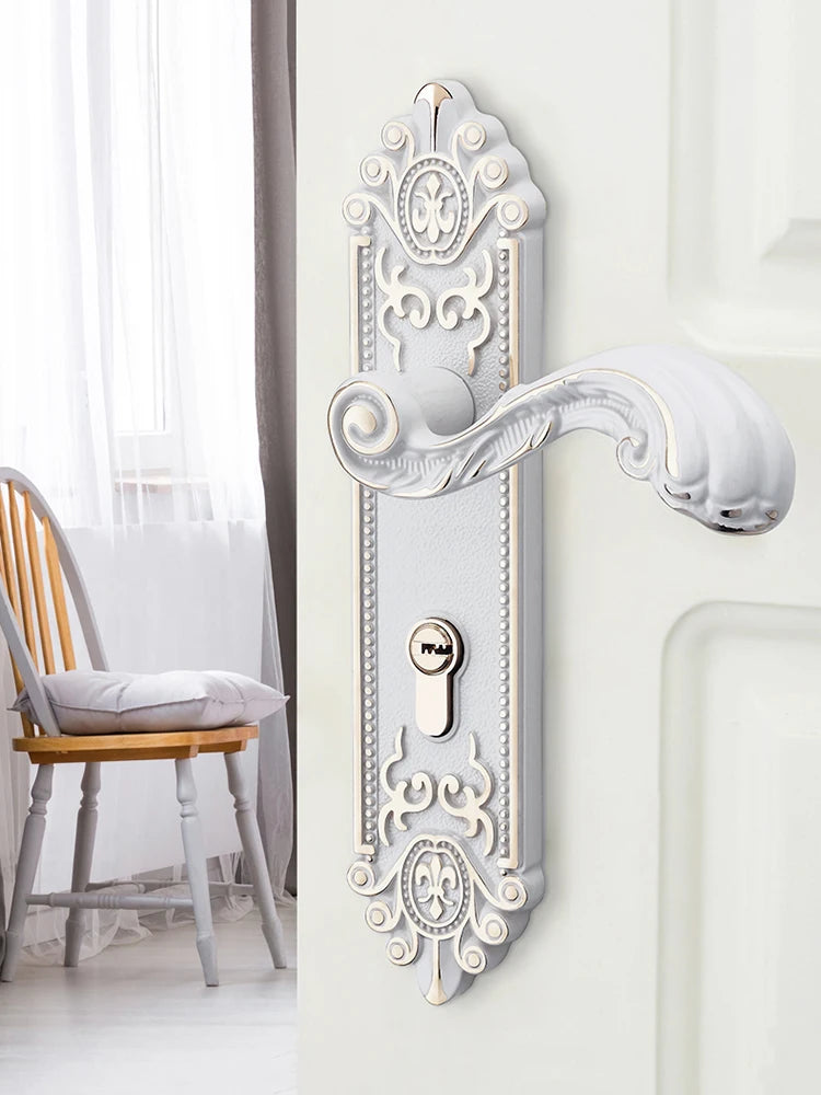 KA European style gold door lock with keys, ivory white handle, anti-theft security hardware, suitable for entrance doors.