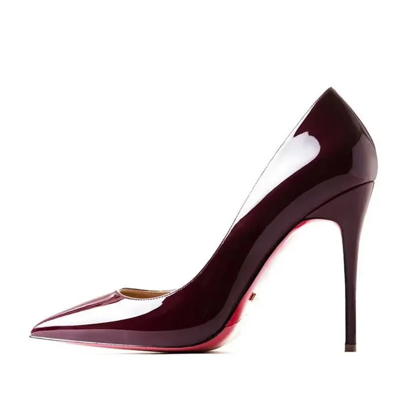Plus size red women’s pumps with pointed toes, rubber soles, and high heels, perfect for dress, party, or wedding occasions.