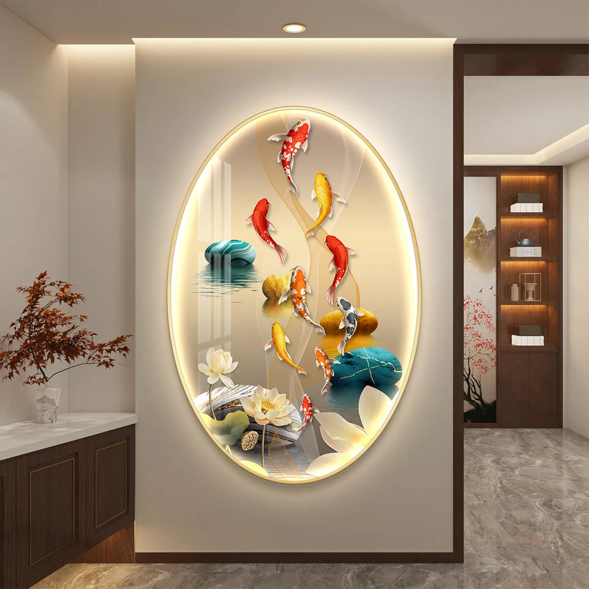 Light Luxury Wall Art Nine Fish Picture Entrance Wall Decor Aesthetic High End Living Room Corridor Luminous LED Light Painting - 𝕄𝕮 𝕋𝕙𝕖 𝔹𝕝𝕒𝕔𝕜 𝔻𝕚𝕒𝕞𝕠𝕟𝕕