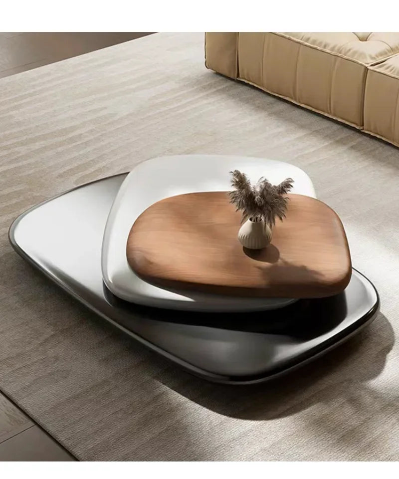 Modern rotating coffee table by MC THE BLACK DIAMOND featuring minimalist Italian design, creative floating style for large apartments.