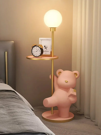 Nordic luxury living room large bear floor lamp storage rack bedroom bedside table lamp integrated vertical table lamp - https://mohammadcollection.com