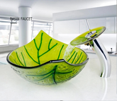 Green leaf-shaped vessel sink by MC THE BLACK DIAMOND, stylish bathroom wash basin with a natural leaf design.