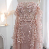 MC Elegant 3D Flowers Dubai evening dress with lilac overskirt, long sleeves, women&