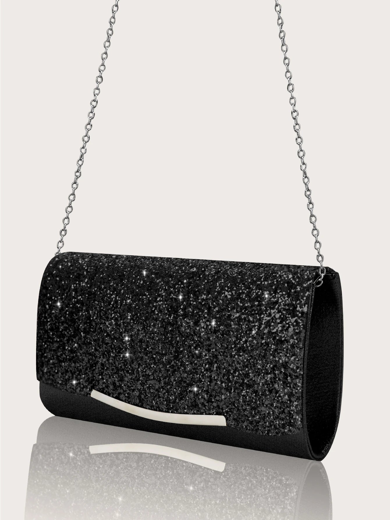 Sequin women's hand bag by MC THE BLACK DIAMOND with rhinestone jewelry set including necklace, earrings, and bracelet for elegant evening wear.