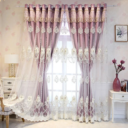 Elegant Double-Layer Curtains with Embossed Base &amp; 3D Embroidered Detailing Decorative Blackout Drapes for Bedroom/Living Room - https://mohammadcollection.com