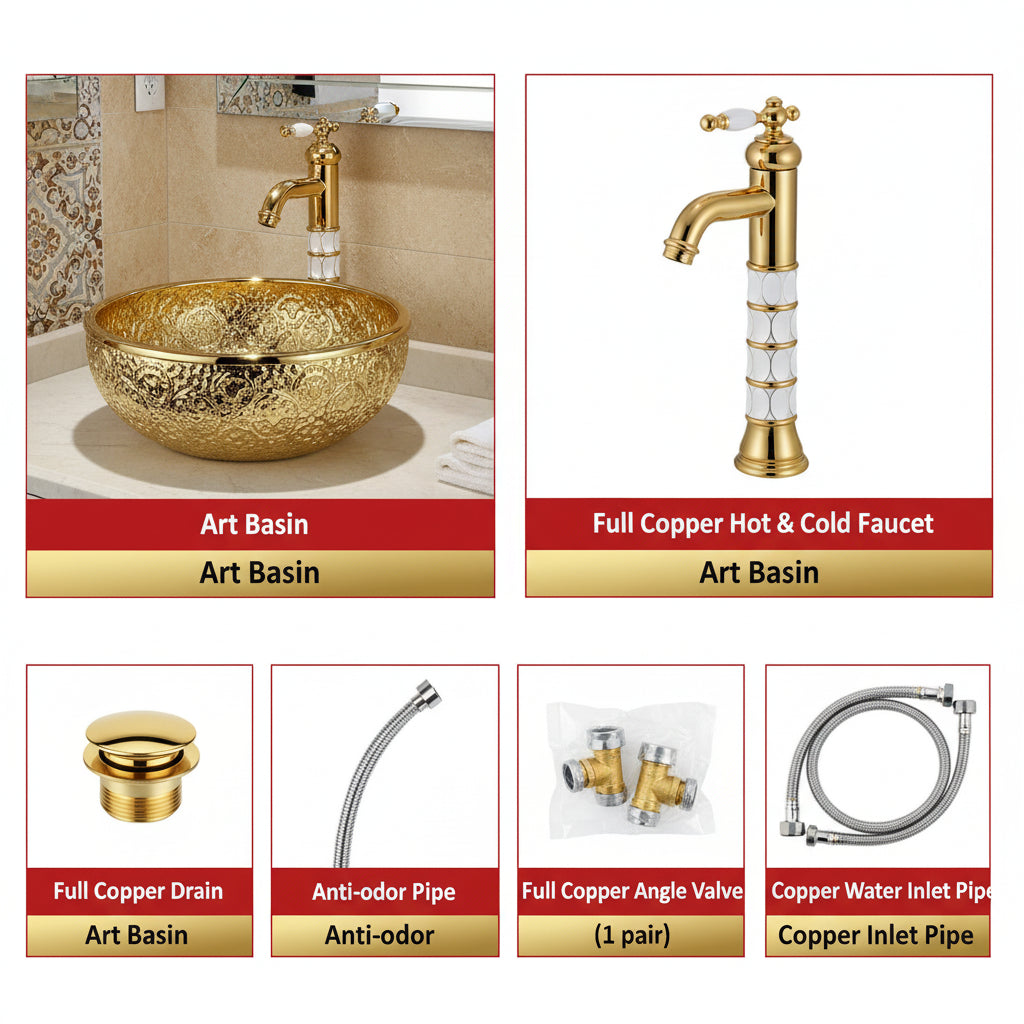 European gold-plated ceramic countertop vessel sink, small oval wash basin by 𝕄𝕔 𝕋𝕙𝕖 𝔹𝕝𝕒𝕔𝕜 𝔻𝕚𝕒𝕞
