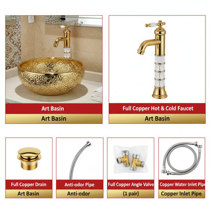 European gold-plated ceramic countertop vessel sink, small oval wash basin by 𝕄𝕔 𝕋𝕙𝕖 𝔹𝕝𝕒𝕔𝕜 𝔻𝕚𝕒𝕞