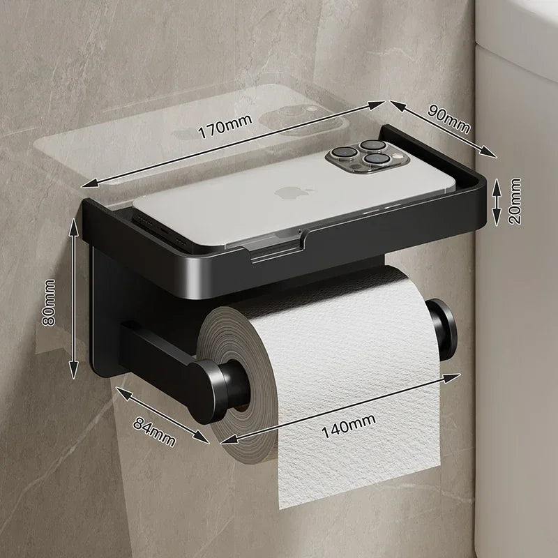 Black Gold Toilet Paper Holder Bathroom Wall Mount Multifunction WC Phone Towel Roll Shelf Accessories - https://mohammadcollection.com