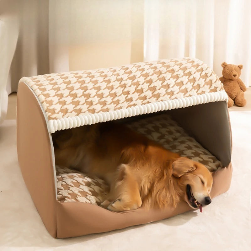 Warm winter dog house nest by MC THE BLACK DIAMOND, washable, detachable pet bed for medium to large dogs, cozy sleep tent.