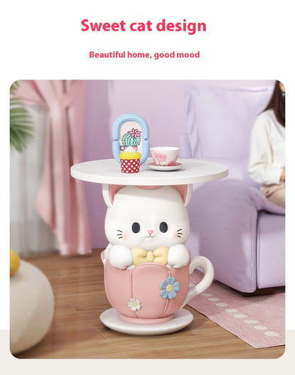 Kawaii Room Decor Coffee Table Sofa Side Table Girl Bedroom Nightstand Cartoon Cat Floor Decoration Cream Living Room Furniture - https://mohammadcollection.com