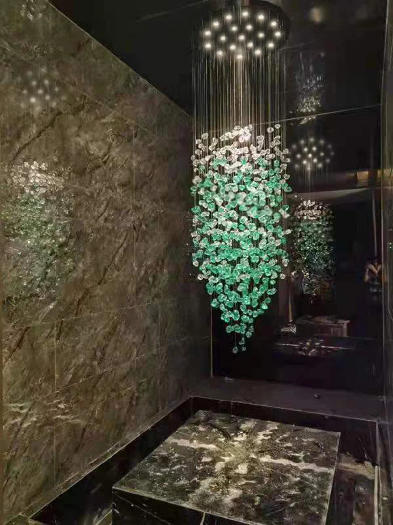 Black Art Luxury Stone Crystal Chandelier For Staircase Hallway Lobby Modern Cristal LED Hanging Lamp Home Indoor Light Fixtures