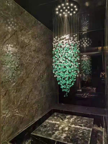 Black Art Luxury Stone Crystal Chandelier For Staircase Hallway Lobby Modern Cristal LED Hanging Lamp Home Indoor Light Fixtures