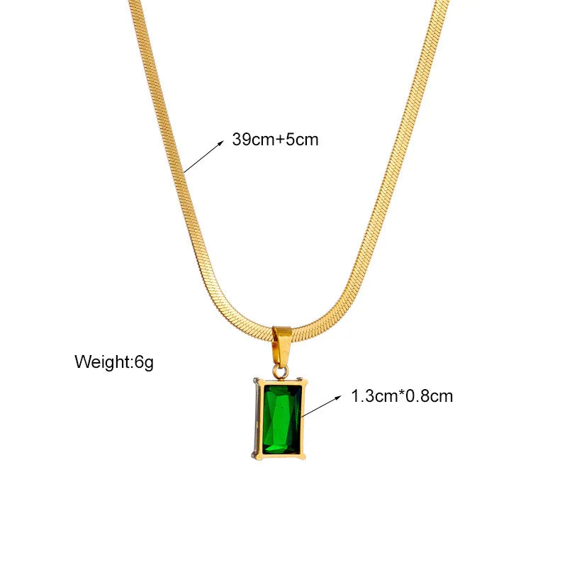 Stainless steel rectangle green crystal zircon necklace by 𝕄𝕔 𝕋𝕙𝕖 𝔹𝕝𝕒𝕔𝕜 𝔻𝕚𝕒𝕞𝕠�