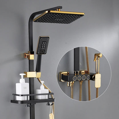 Luxury Hot Cold Digital Bathroom Shower System Thermostatic Brass Faucet Gold Digital Piano Control Rainfall Shower Head Set