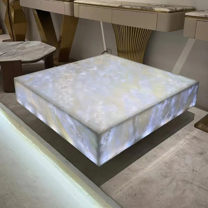 Square Ice Crack Onyx Luminous Coffee Table Tea Table for Bar Pub Restaurant 48&