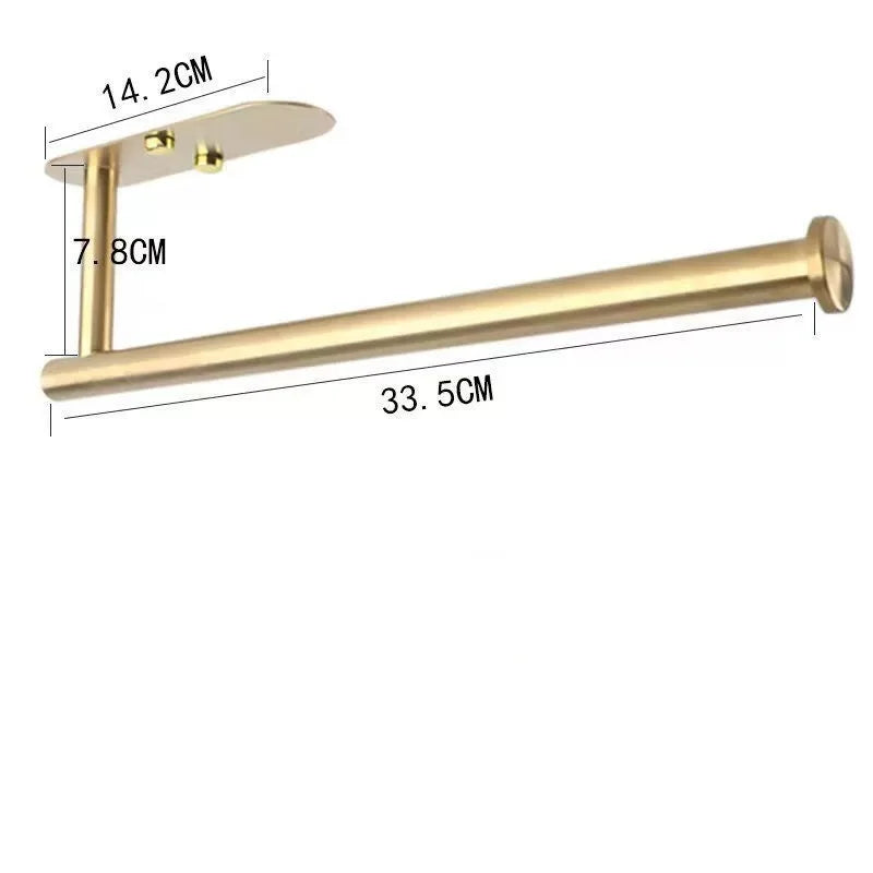 Stainless steel self-adhesive paper towel holder for kitchen cabinets, designed for easy mounting with adhesive or screws.