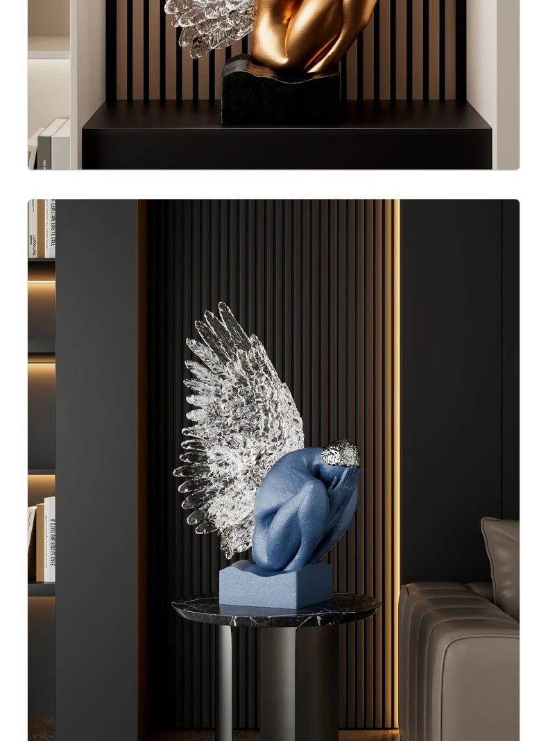 High-end MC THE BLACK DIAMOND wings sculpture statue for desk or hotel decor, featuring fashionable artistic interior ornament.