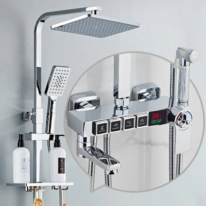 Luxury Hot Cold Digital Bathroom Shower System Thermostatic Brass Faucet Gold Digital Piano Control Rainfall Shower Head Set