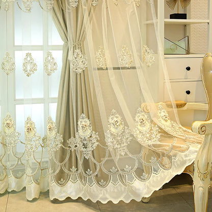 Elegant Double-Layer Curtains with Embossed Base &amp; 3D Embroidered Detailing Decorative Blackout Drapes for Bedroom/Living Room - https://mohammadcollection.com