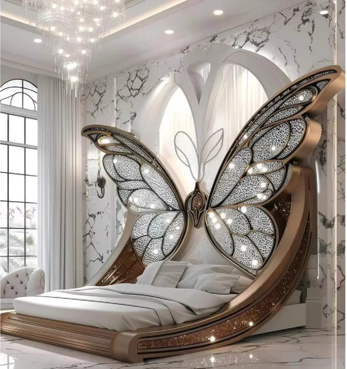 Princess  Butterfly Bed Villa Solid wood 2m bed 15 high French luxury bed bedroom custom - https://mohammadcollection.com