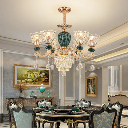 LED Crystal Ceramic Retro Ceiling Chandelier European Style Lamp Living Room Bedroom Villa Duplex Plant Fun Luxury Chandelier - https://mohammadcollection.com