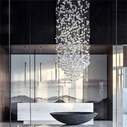 Black Art Luxury Stone Crystal Chandelier For Staircase Hallway Lobby Modern Cristal LED Hanging Lamp Home Indoor Light Fixtures