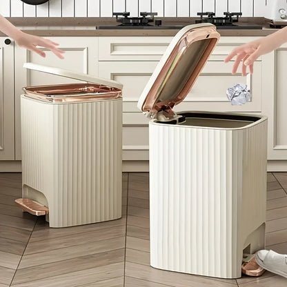 12L Compact Foot Pedal Trash Can, Light Luxury Durable Plastic Bin -Rust-Proof Easy-Clean Space-Saving for Bathroom Laundry Room - https://mohammadcollection.com