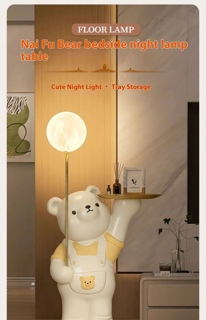 Cream-colored cartoon bear figurine by MC THE BLACK DIAMOND, decorative tray ornament for living room and bedroom storage.