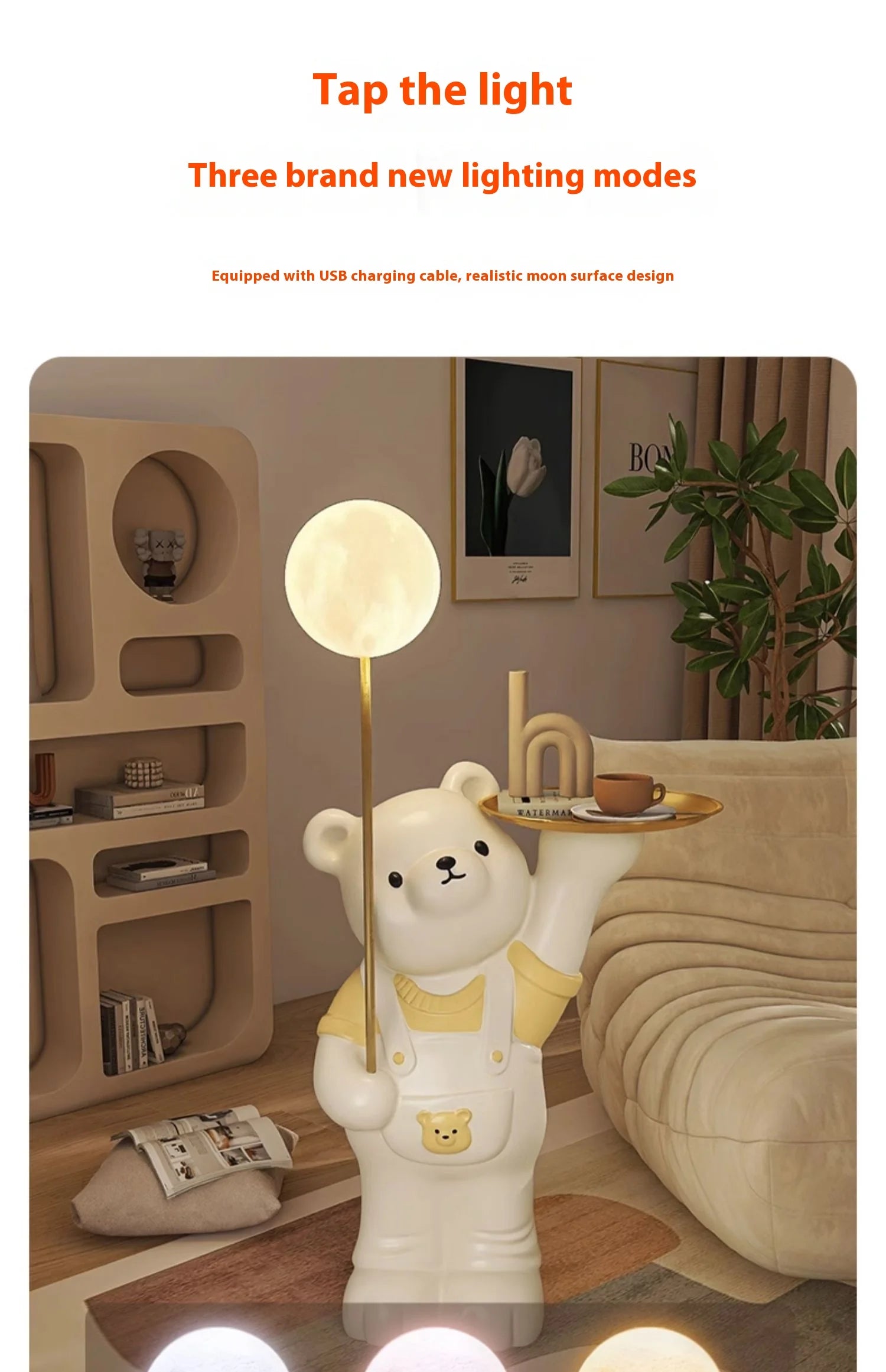 Cream-colored cartoon bear figurine by MC THE BLACK DIAMOND, decorative home ornament for living room or bedside storage.