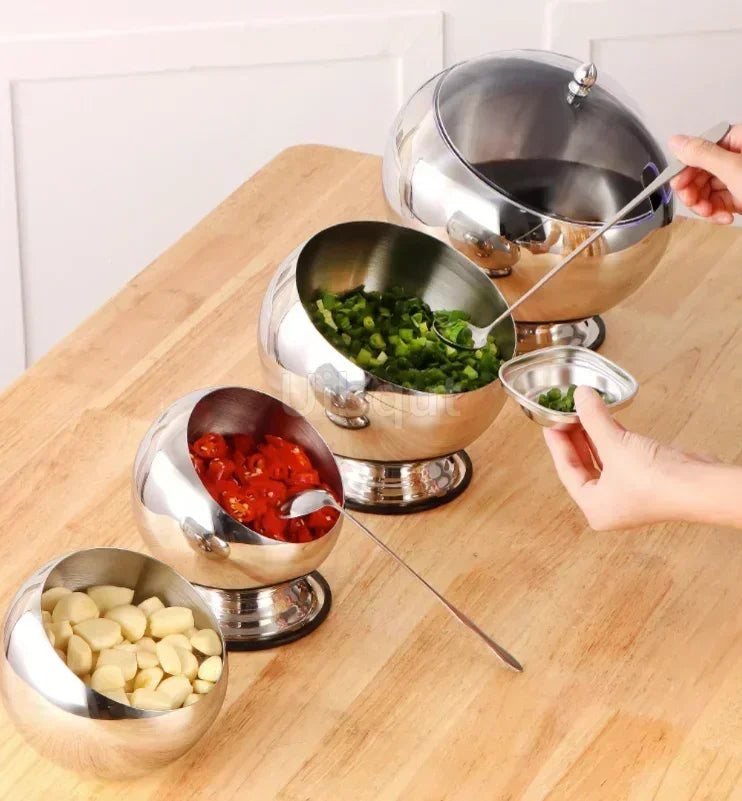 Stainless steel oblique-mouthed sauce bowl with lid, ideal for hot pots, salads, and buffet servings, by 𝕄𝕔 𝕋𝕙𝕖 𝔹𝕝𝕒𝕔𝕜 �