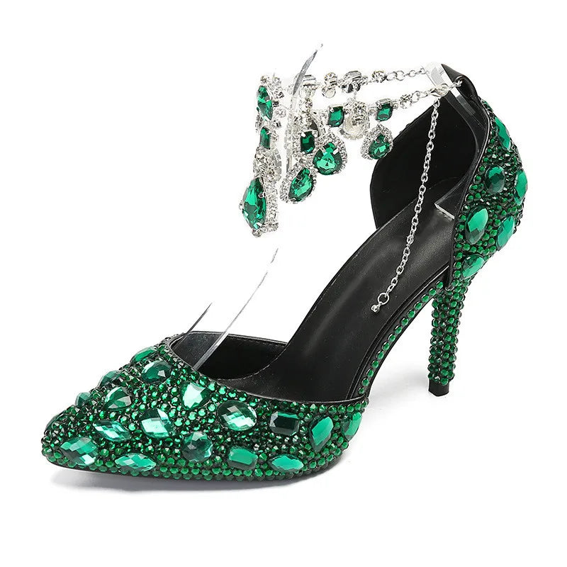 Elegant crystal pendant high heels from MC THE BLACK DIAMOND, perfect for prom, wedding, or banquet occasions.