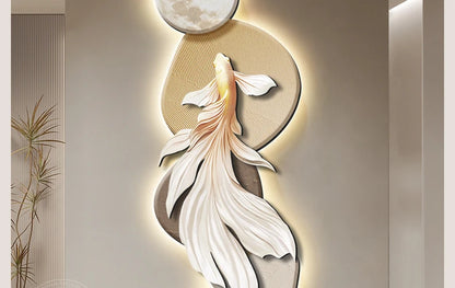 Modern Koi wall decoration painting poster with LED light, luminous mural by MC THE BLACK DIAMOND, ideal for entrance corridor decor.